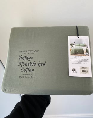Essentials Vintage Stone Washed Reversible Juniper Quilt Cover Set by Renee Taylor Super King main image 1