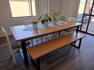 Temple & Webster Natural & Black Dining Table & Bench Set