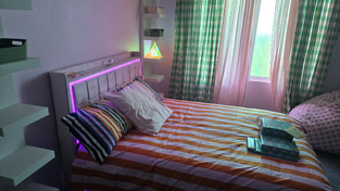 Pink Leif Velvet Bed with LED